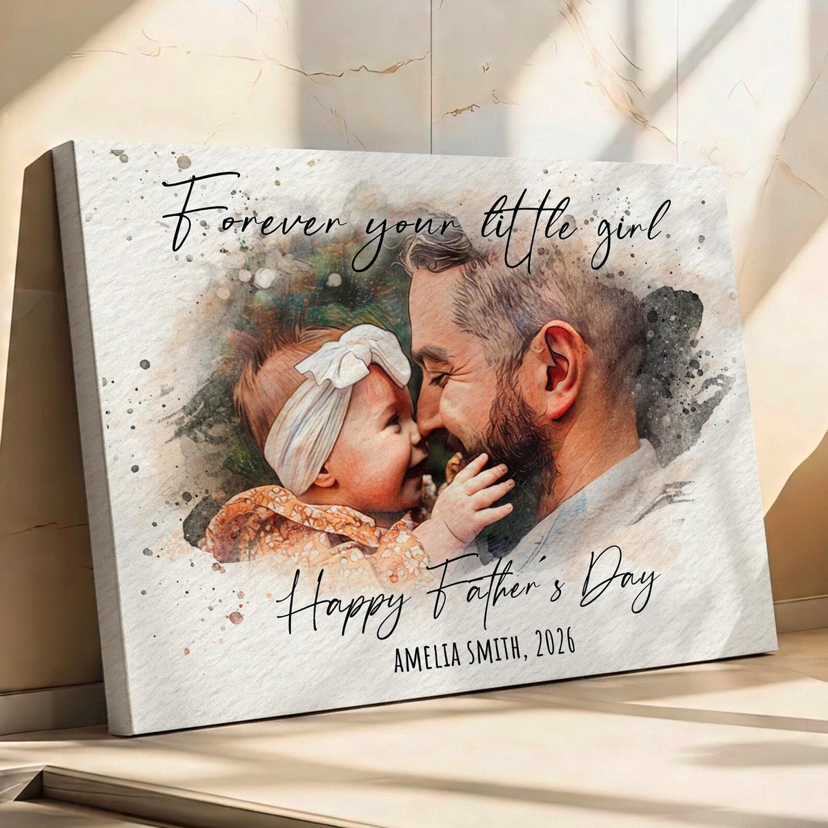 First Fathers Day Gift, Personalized Watercolor Portrait from Daughter, Forever Your Little Gift for Dad, New Dad Gifts