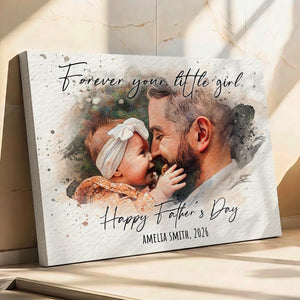 First Fathers Day Gift, Personalized Watercolor Portrait from Daughter, Forever Your Little Gift for Dad, New Dad Gifts