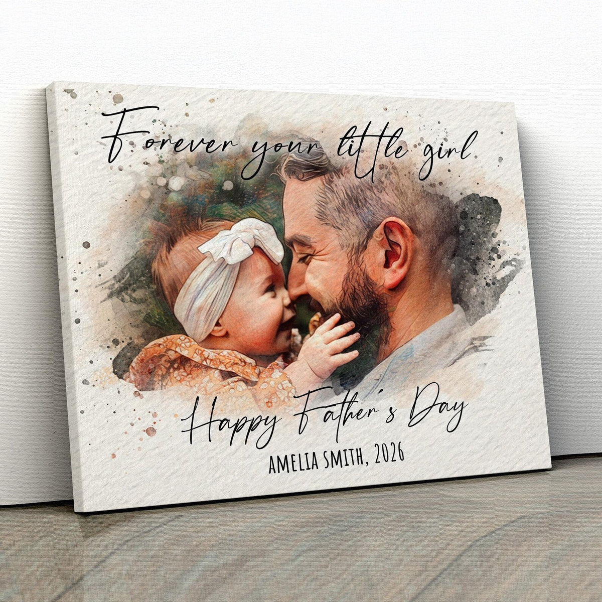 First Fathers Day Gift, Personalized Watercolor Portrait from Daughter, Forever Your Little Gift for Dad, New Dad Gifts
