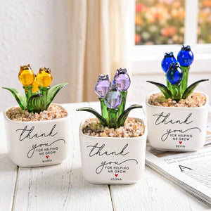 Personalized Stained Glass Flower Pot, Thank You for Helping Me Grow Gift, Custom Teacher Appreciation Gift, Memorial Desk Decor