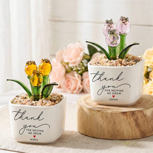 Personalized Stained Glass Flower Pot, Thank You for Helping Me Grow Gift, Custom Teacher Appreciation Gift, Memorial Desk Decor