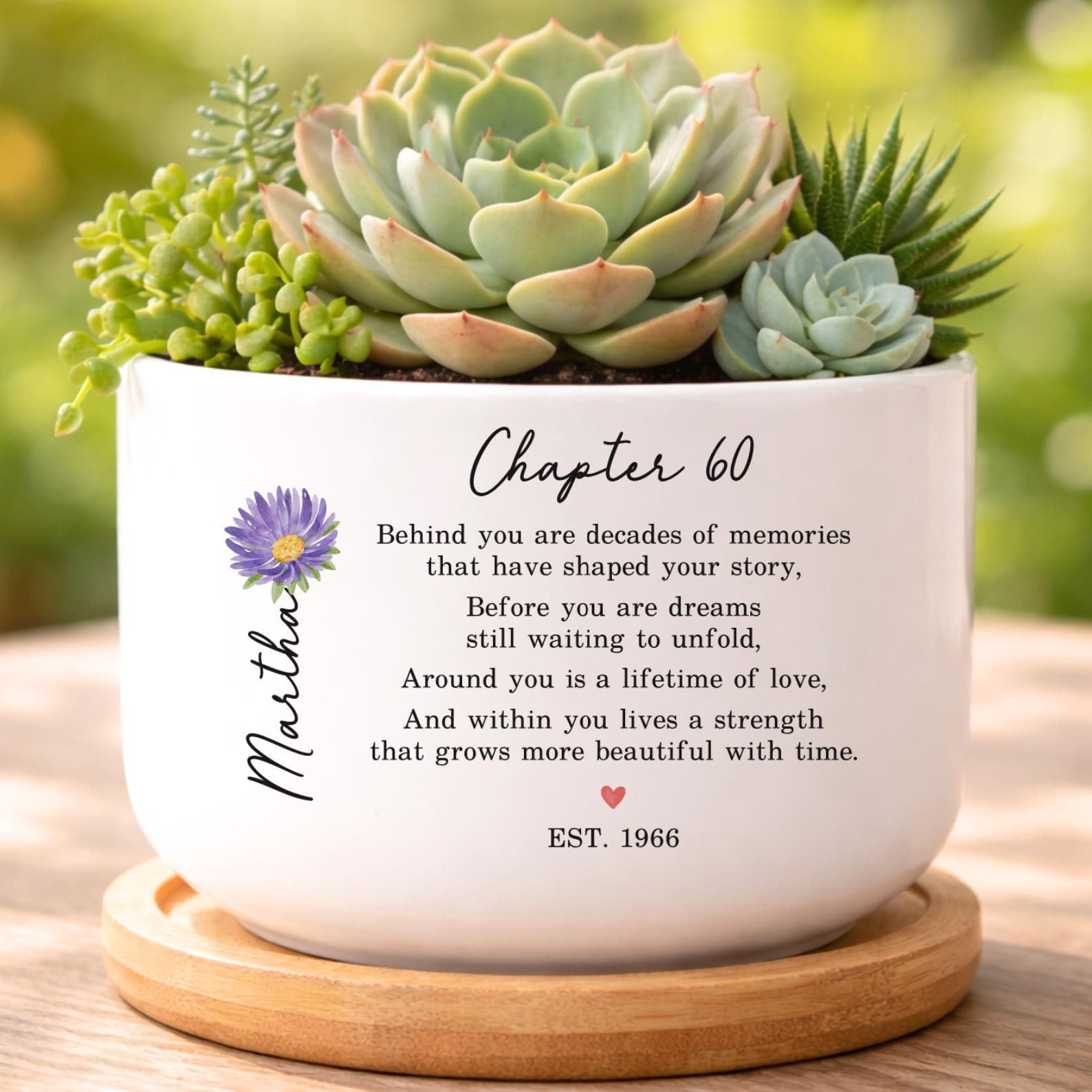 60th Birthday Gift For Women, Personalized Birth Flower Plant Pot, Custom Name Chapter 60 Planter