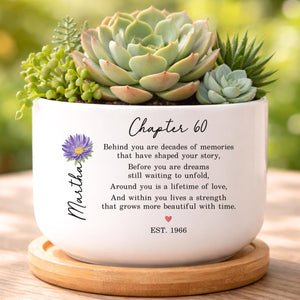 60th Birthday Gift For Women, Personalized Birth Flower Plant Pot, Custom Name Chapter 60 Planter