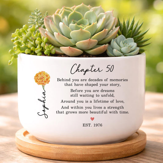Personalized 50th Birthday Gift For Women, 50th Birthday Flower Pot, Custom Name Chapter 50 Planter
