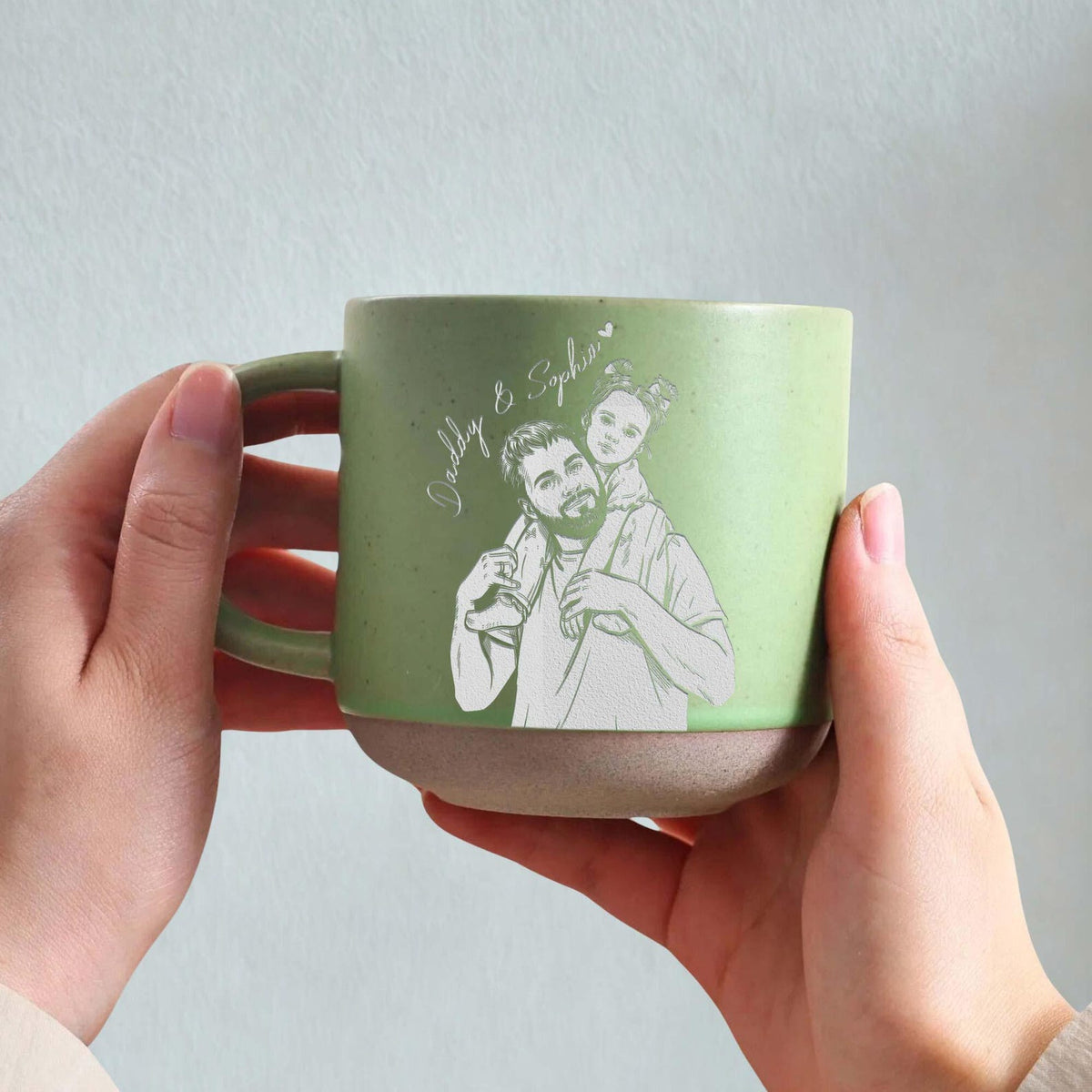 Custom Photo Dad Engraved Pottery Mug, New Dad Father's Day Keepsake, Custom Portrait Mother's Day Gifts For Mom, Your Image Coffee Cup