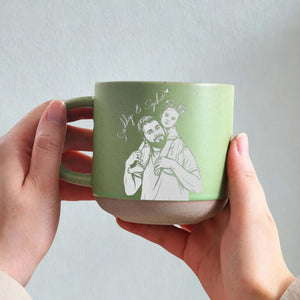 Custom Photo Dad Engraved Pottery Mug, New Dad Father's Day Keepsake, Custom Portrait Mother's Day Gifts For Mom, Your Image Coffee Cup