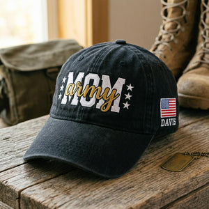 Army Mom Embroidered Washed Dad Cap, Custom Soldier Name Hat, Military Mother Gift, Distressed Army Hat, Personalized Military Cap