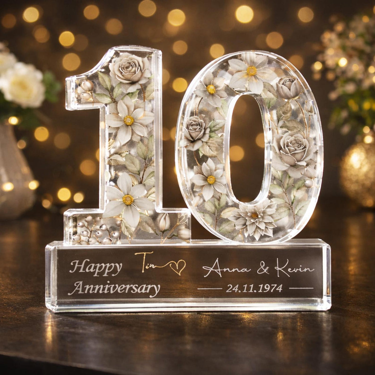 Personalized 10th Wedding Anniversary Gift Acrylic Block, 10th Aluminum Wedding Gifts For Parents, Tin Anniversary Gift, Husband Gift