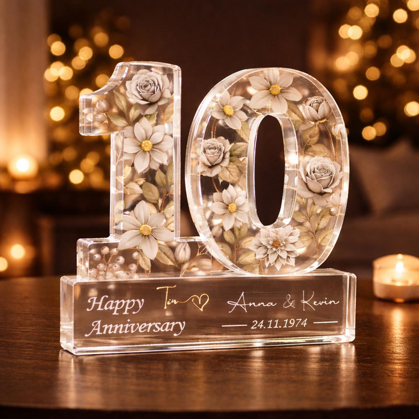 Personalized 10th Wedding Anniversary Gift Acrylic Block, 10th Aluminum Wedding Gifts For Parents, Tin Anniversary Gift, Husband Gift
