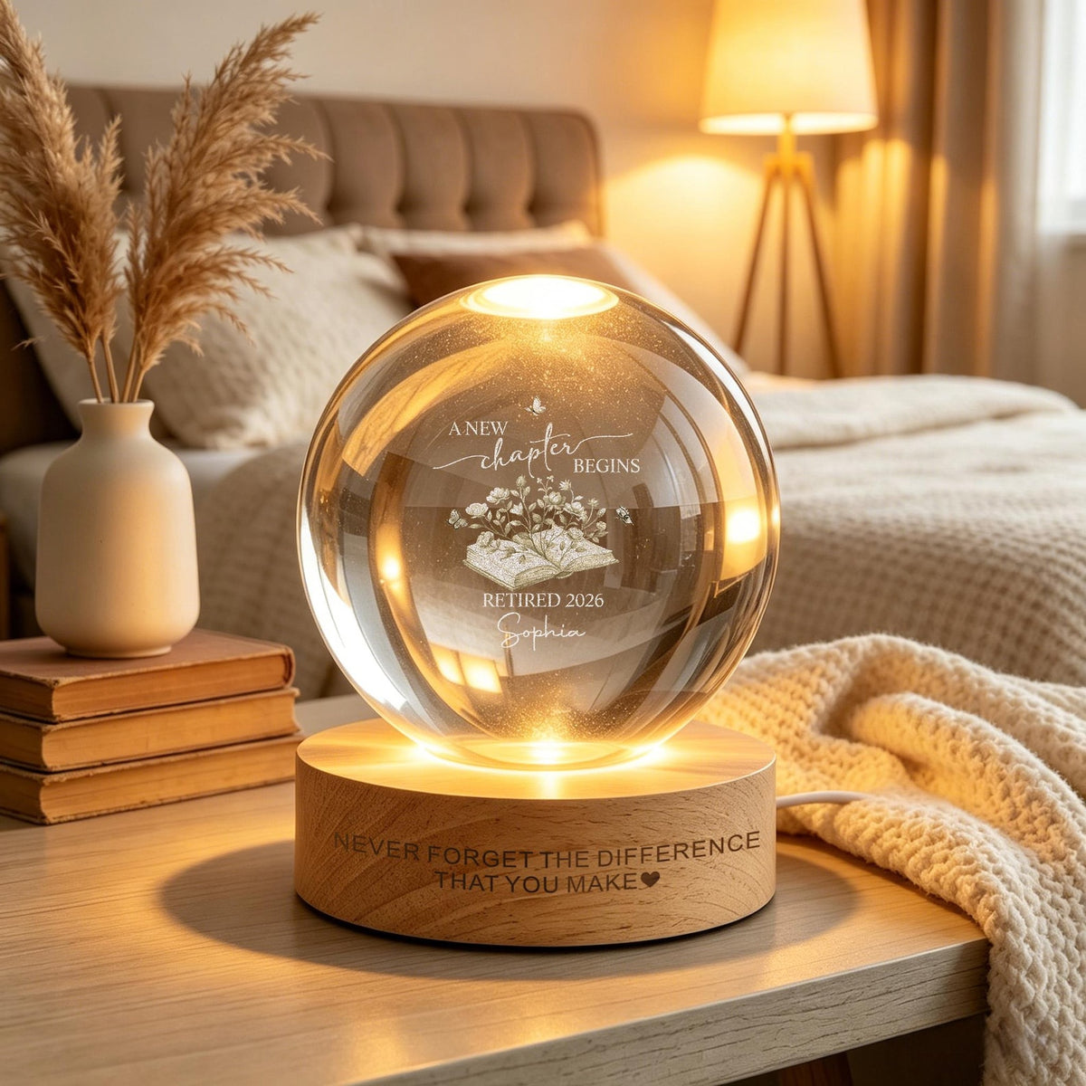 Retirement Personalized LED Crystal Ball Lamp,New Chapter Begins Gift,Custom Name Night Light,Retired 2026 Keepsake for Her Him