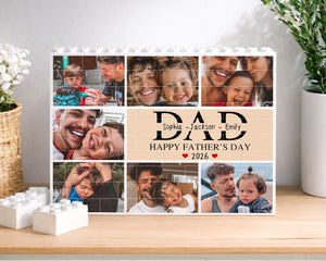 Custom Fathers Day Building Block For Dad: Personalized Dad Brick Puzzle With Kids Name & Photo, Family Picture Keepsake, New Dad Gift