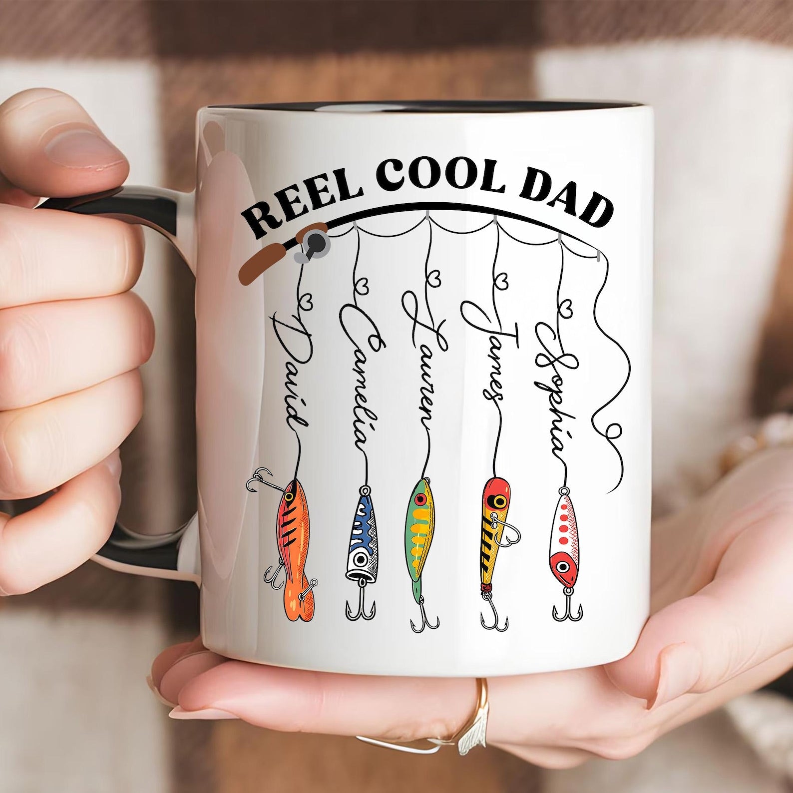 Personalized Dad Mug With Kids Names, Reel Cool Dad Mug, Fathers Day Gift For Grandpa, Daddy, Fishing Dad Coffee Mug, Fishing Lover Gift