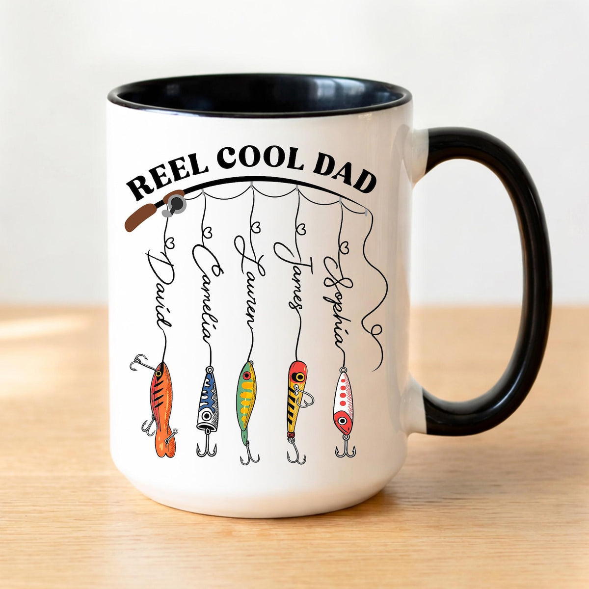 Personalized Dad Mug With Kids Names, Reel Cool Dad Mug, Fathers Day Gift For Grandpa, Daddy, Fishing Dad Coffee Mug, Fishing Lover Gift
