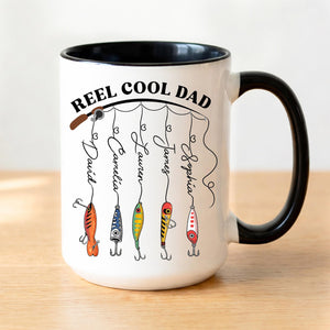 Personalized Dad Mug With Kids Names, Reel Cool Dad Mug, Fathers Day Gift For Grandpa, Daddy, Fishing Dad Coffee Mug, Fishing Lover Gift