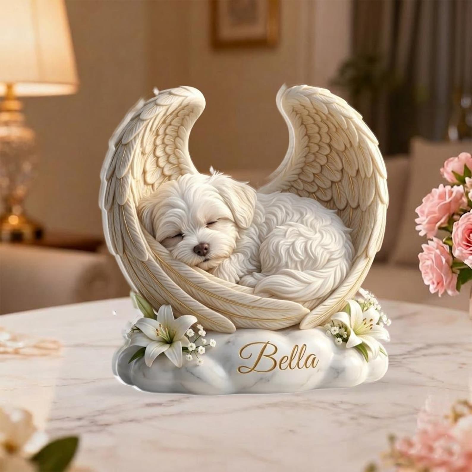 Custom Dog Angel Wings Statue Personalized Pet Memorial Gift