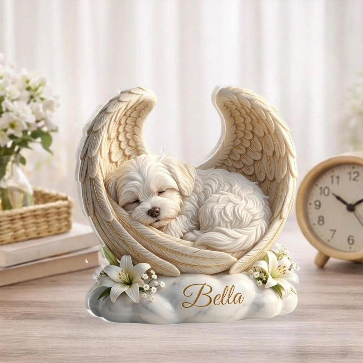 Custom Dog Angel Wings Statue Personalized Pet Memorial Gift