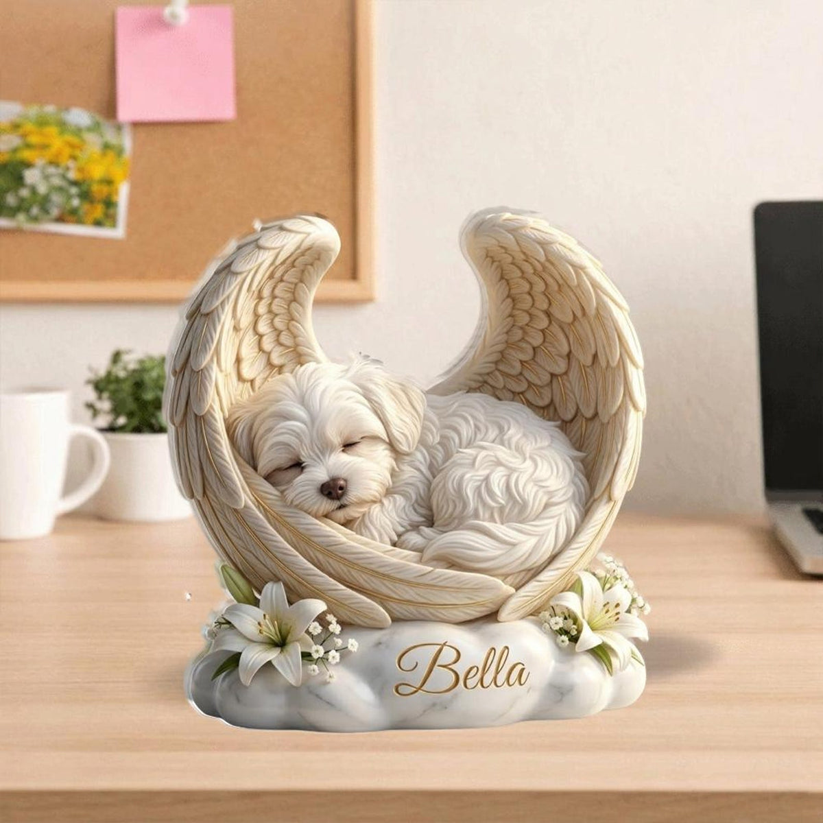 Custom Dog Angel Wings Statue Personalized Pet Memorial Gift