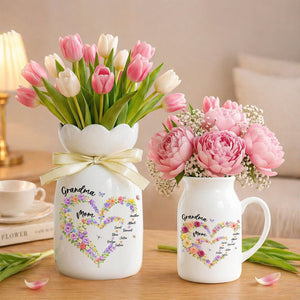 Personalized Mom And Grandma Heart Flower Vase, Grandma Vase With Grandkids Name, Mum and Nana Generations Gift, Mother's Day Gift Vase