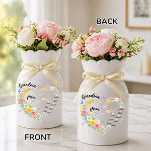 Personalized Mom And Grandma Heart Flower Vase, Grandma Vase With Grandkids Name, Mum and Nana Generations Gift, Mother's Day Gift Vase