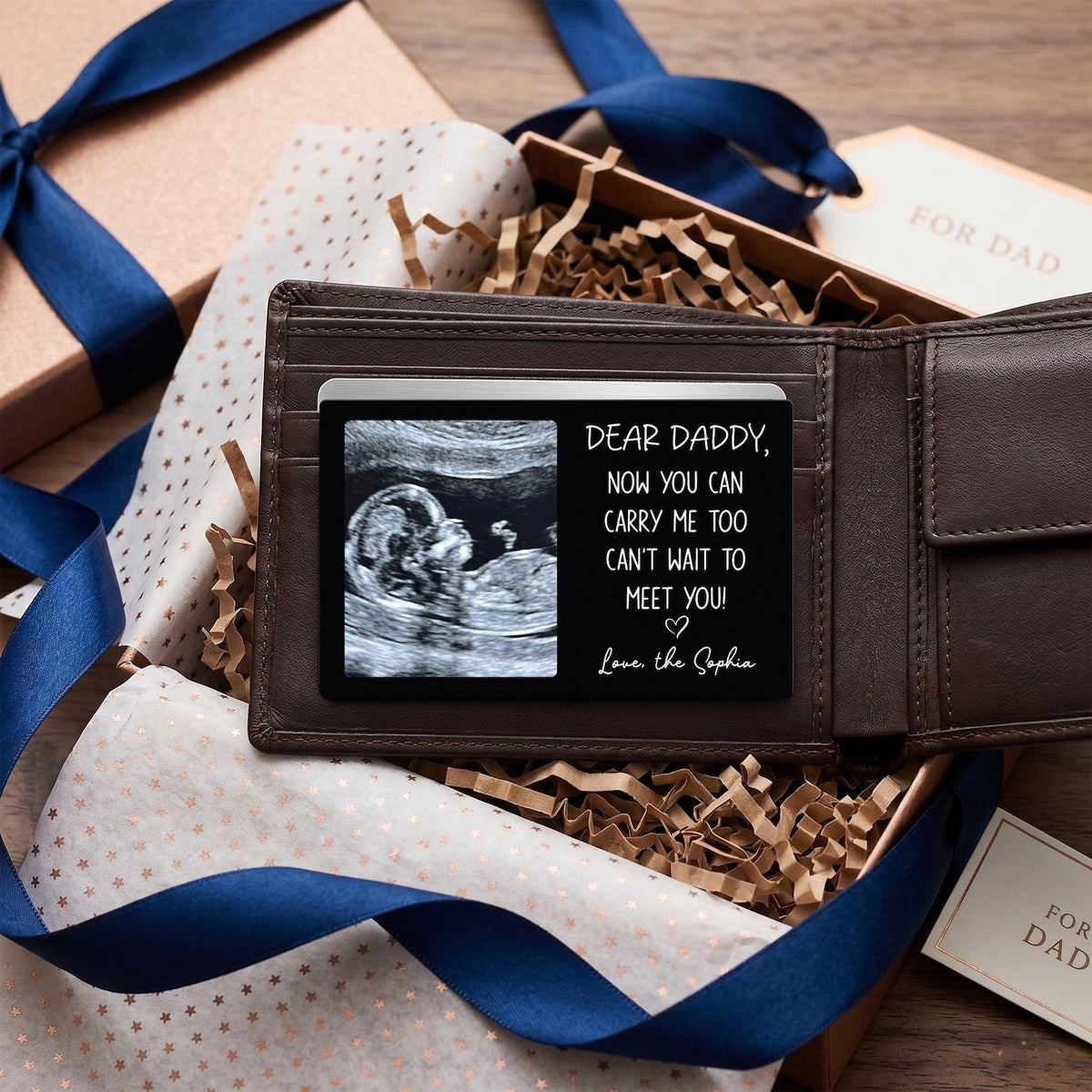 Custom Sonogram Wallet Card Metal, Ultrasound Photo Insert, Dad To Be Gift, Pregnancy Keepsake