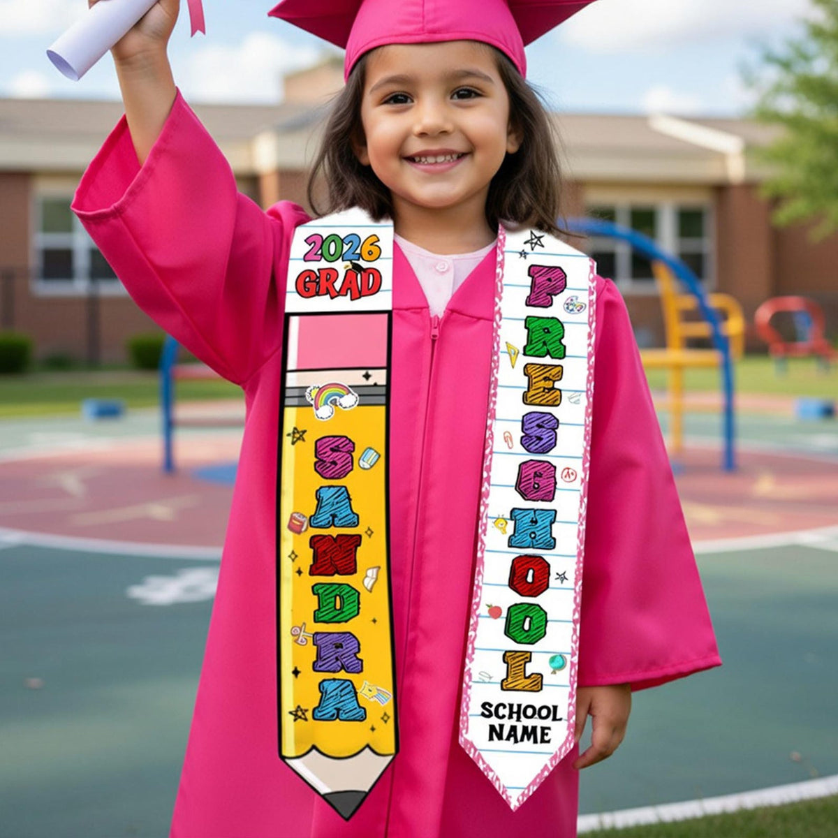 Personalized Kid Graduation Stole, Custom Pencil Kindergarten Grad Stole, Class Of 2026 Sash, Custom Graduation Gift for Daughter Son