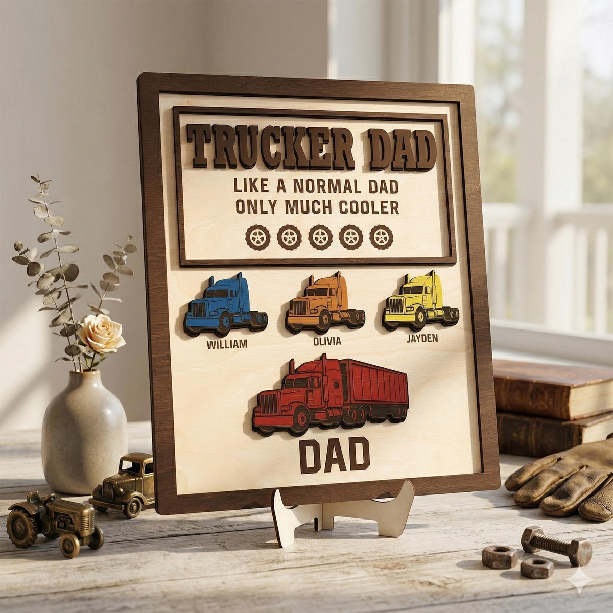 Personalized Trucker Dad Wood Sign | Custom Father's Day Plaque | Father Day Gifts
