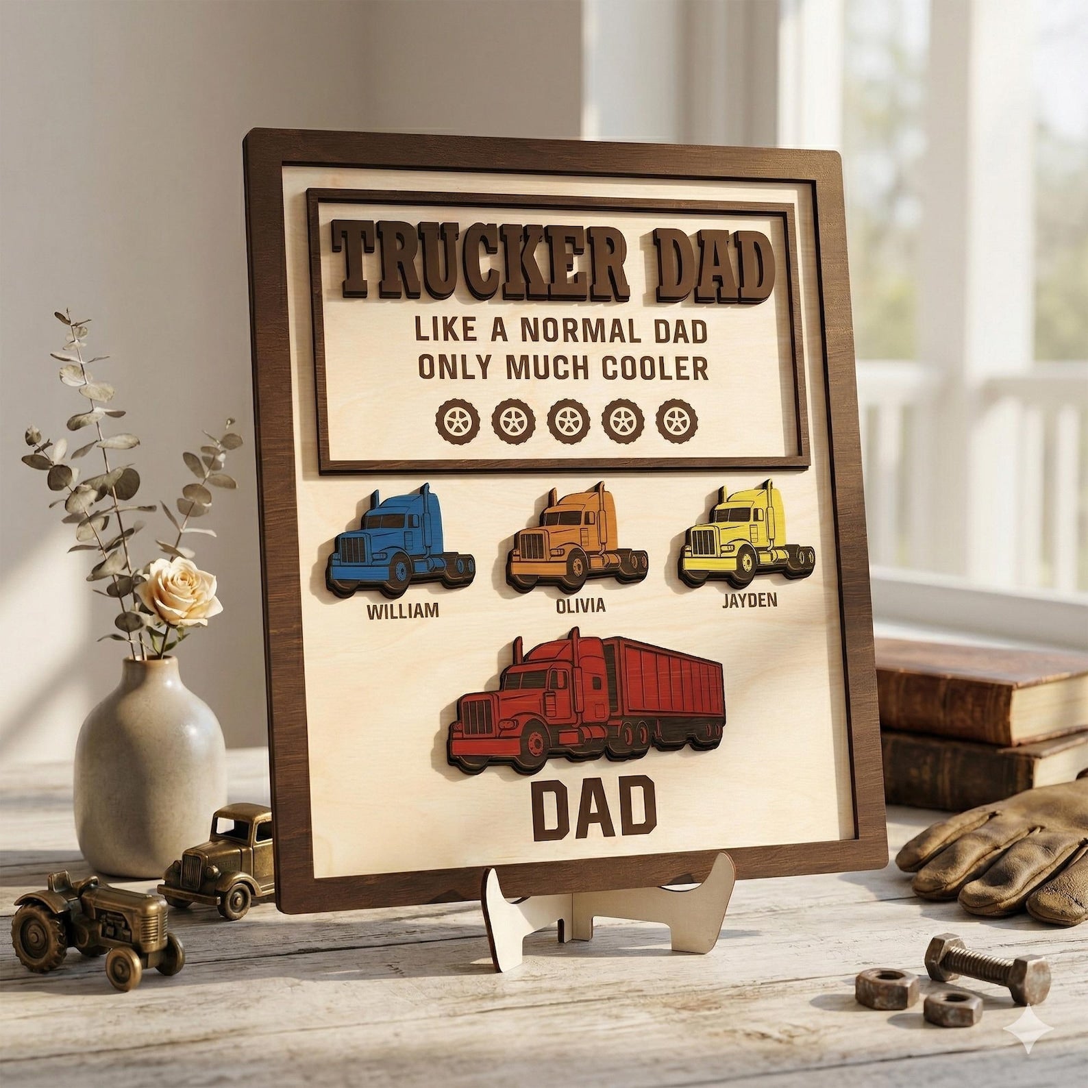 Personalized Trucker Dad Wood Sign | Custom Father's Day Plaque | Father Day Gifts