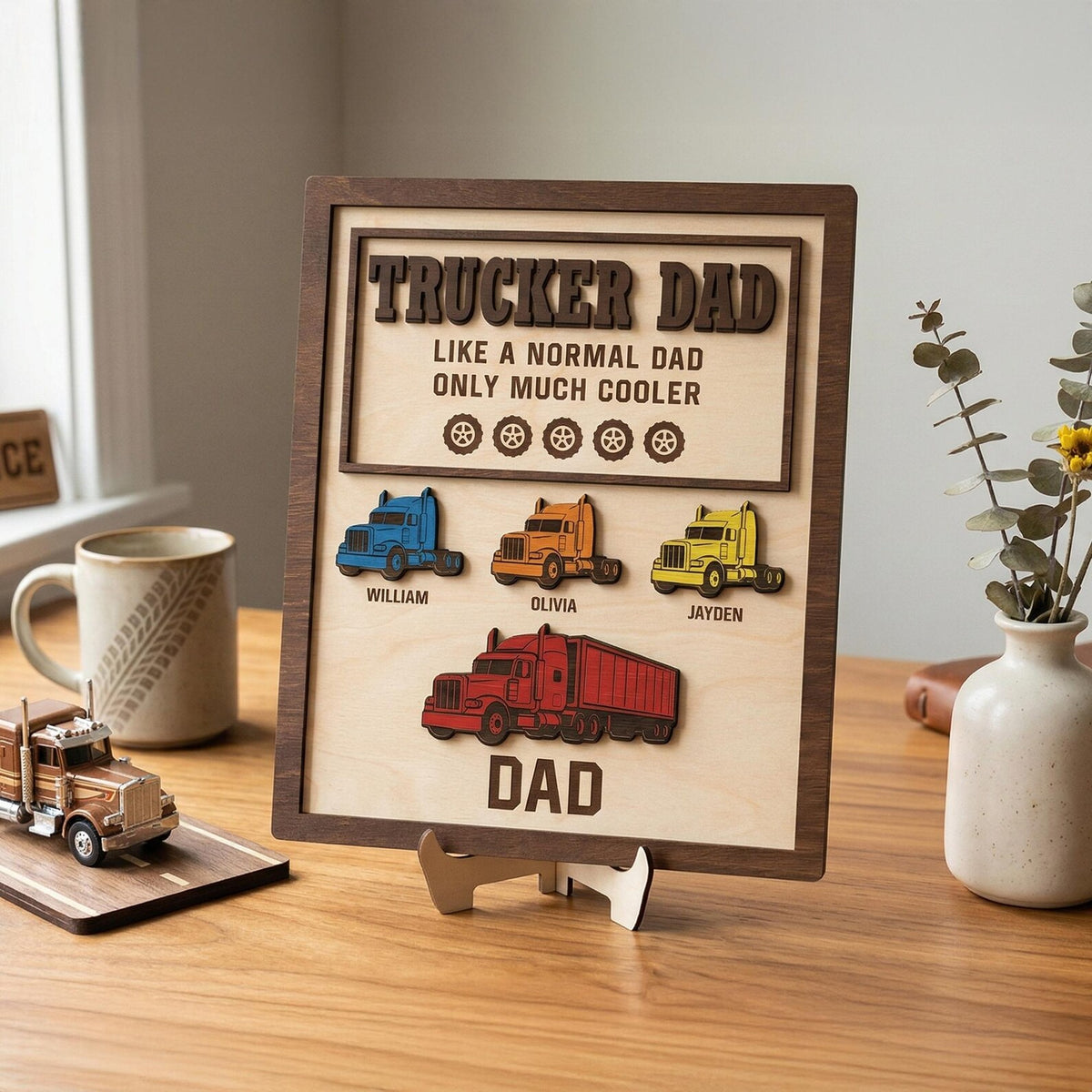 Personalized Trucker Dad Wood Sign | Custom Father's Day Plaque | Father Day Gifts