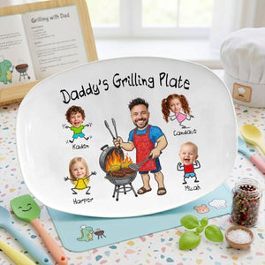 Personalized Daddy Grilling Plate, Custom BBQ Plate with Kids Faces, Father Gift