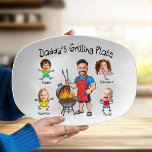 Personalized Daddy Grilling Plate, Custom BBQ Plate with Kids Faces, Father Gift