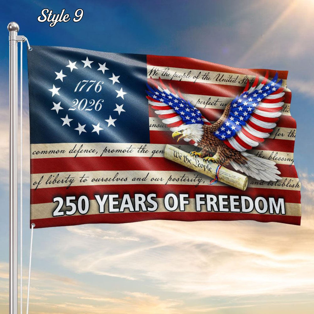 250 Years Freedom USA Flag, 1776 2026 Eagle Betsy Ross Grommet Flag, Multiple Style American History Patriotic Banner, Outdoor Wall Decor