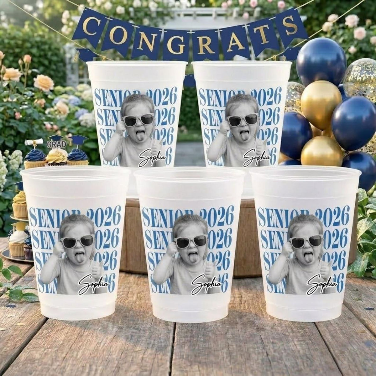 Custom Graduation Frosted Cup, Personalized Photo Senior Cup 2026, Class of 2026 Party Cups, Grad Party Decor, High School Graduation Gift
