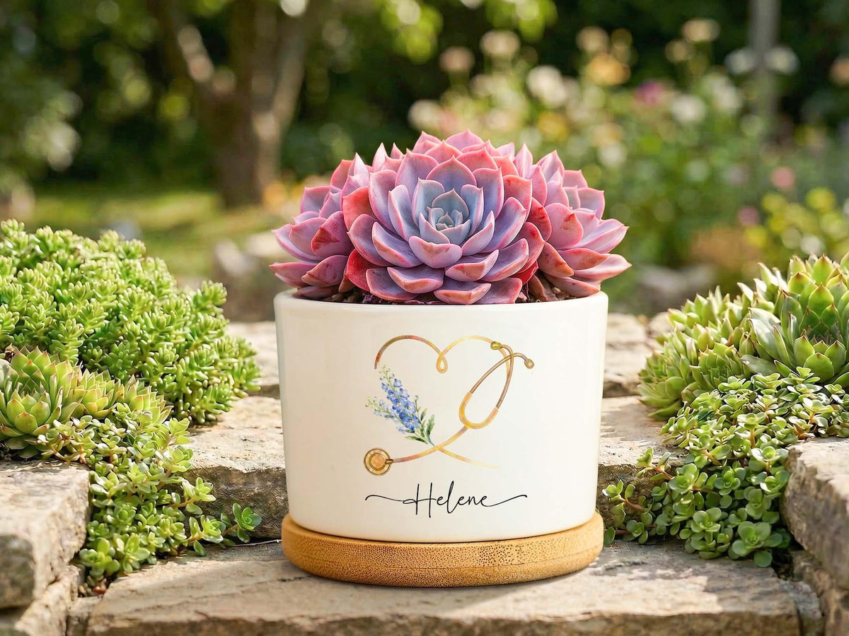 Personalized Nurse Planter Pot, Floral Stethoscope Planter, Custom Nurse Succulent Pot, RN Gift for Her, Medical Office Decor