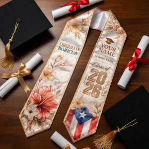 Personalized Puerto Rican Flag Graduation Sash, Class of 2026 Stole, Custom Grad Gift
