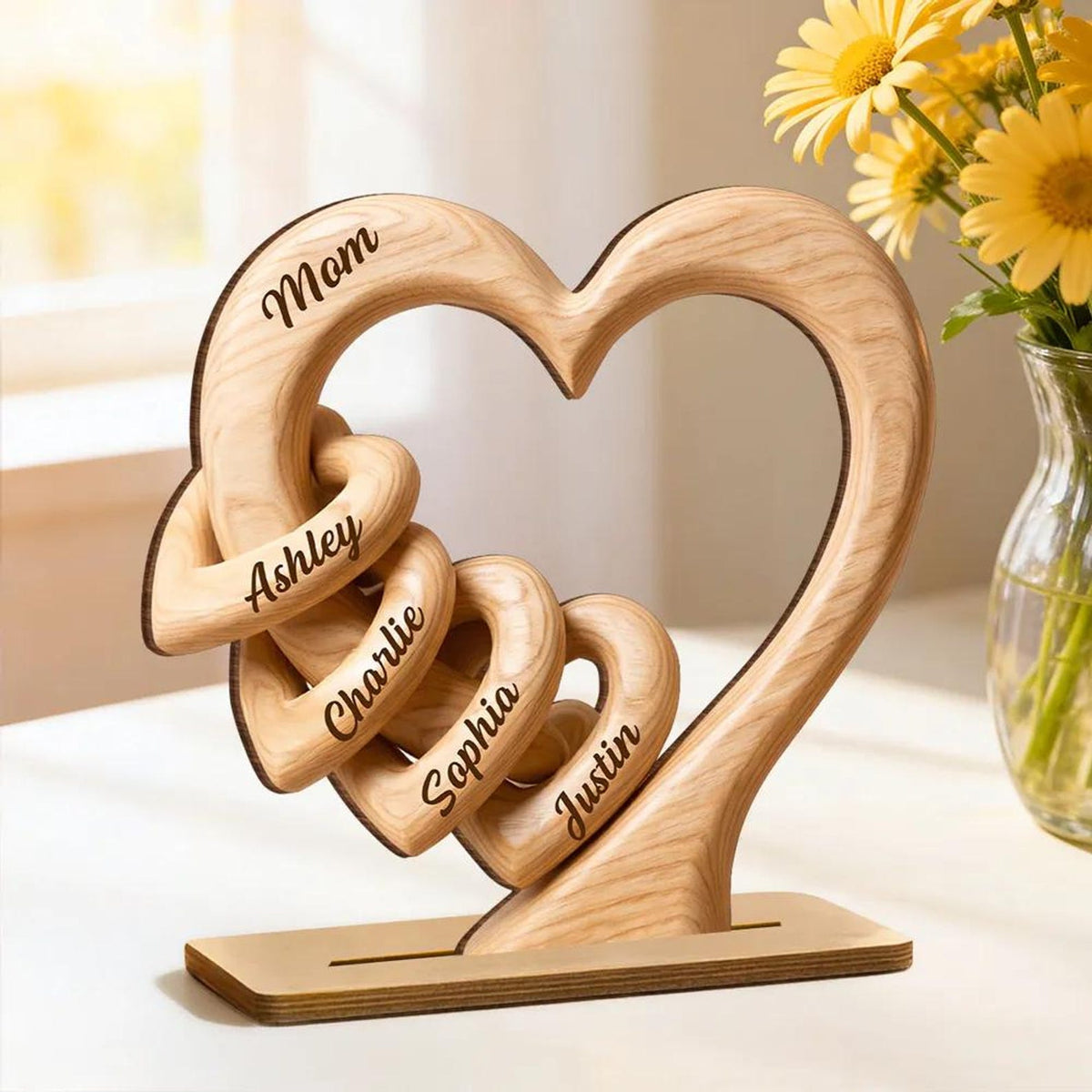 Personalized Mom Grandma Heart Wooden Plaque, 2D Flat Sentimental Mother's Day Gift for Mom, Wife, Grandma Keepsake Gift with Kid Name