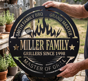 Custom Metal BBQ Sign Personalised Family Name Grill Decor Backyard Barbecue Wall Art Outdoor Kitchen Sign Father's Day Gift Housewarming