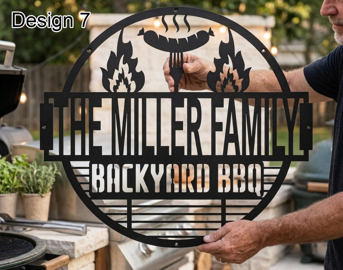 Custom Metal BBQ Sign Personalised Family Name Grill Decor Backyard Barbecue Wall Art Outdoor Kitchen Sign Father's Day Gift Housewarming