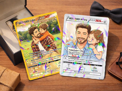 Custom Father's Day Poke Card Personalized Gamer Dad Gift, PKM-Inspired Keepsake Card, Photo Card for Dad, Gift for Geeky Dads
