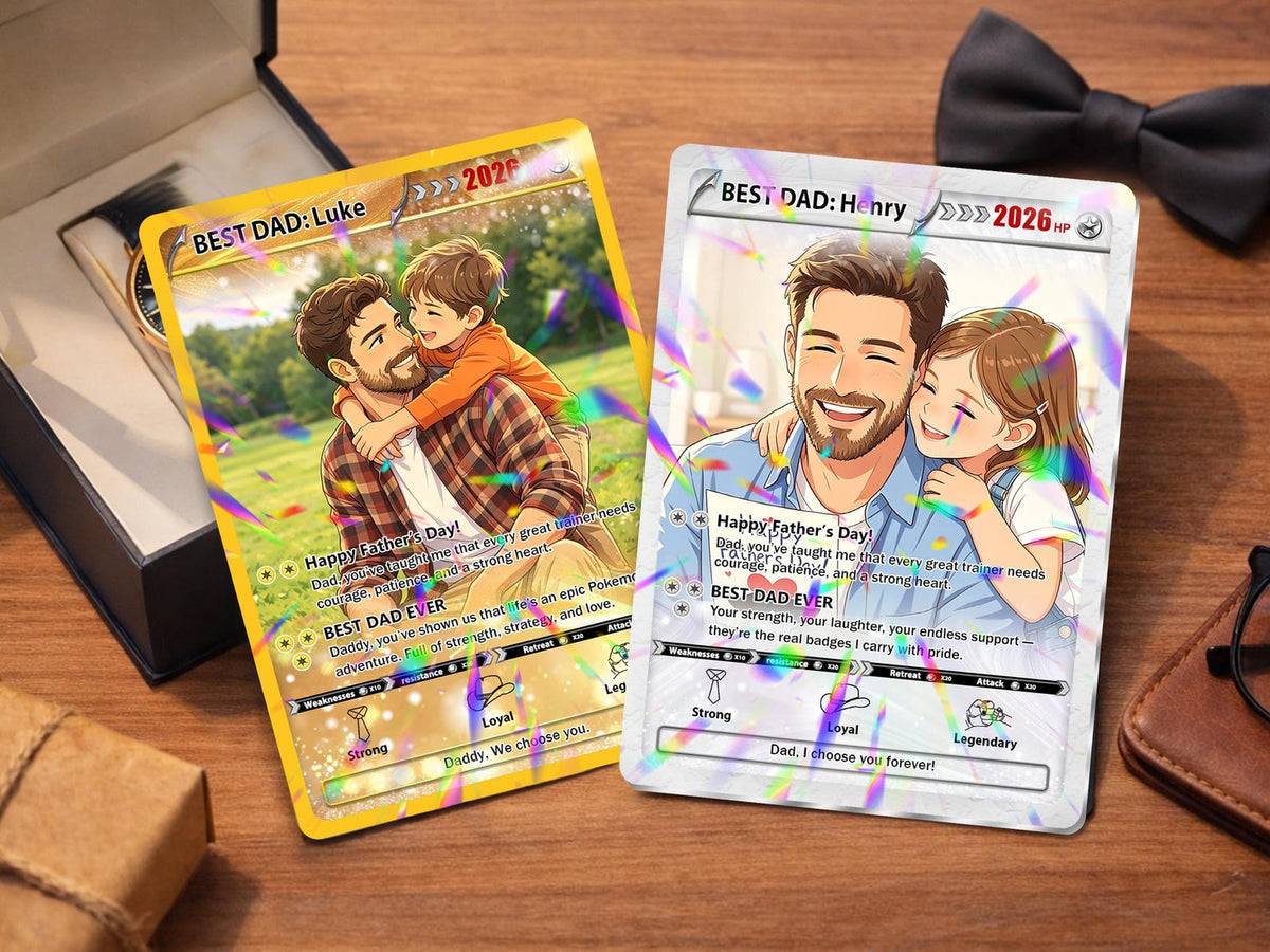 Custom Father's Day Poke Card Personalized Gamer Dad Gift, PKM-Inspired Keepsake Card, Photo Card for Dad, Gift for Geeky Dads