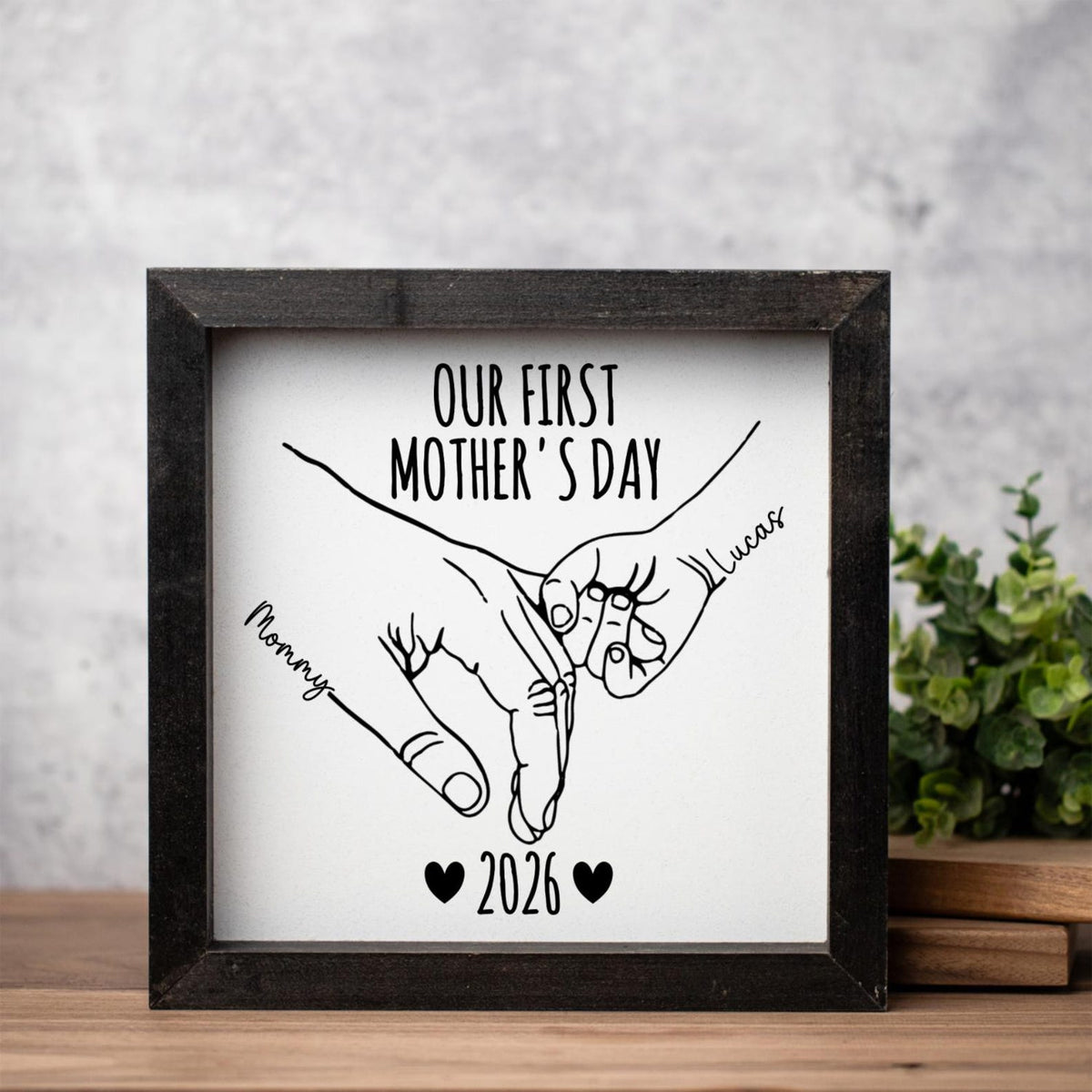 Our First Mother's Day Sign, First Time Mom Gifts, First Mothers Day, Personalized New Mom Gift from Baby, Mom and Baby Hands Wood Sign