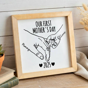 Our First Mother's Day Sign, First Time Mom Gifts, First Mothers Day, Personalized New Mom Gift from Baby, Mom and Baby Hands Wood Sign