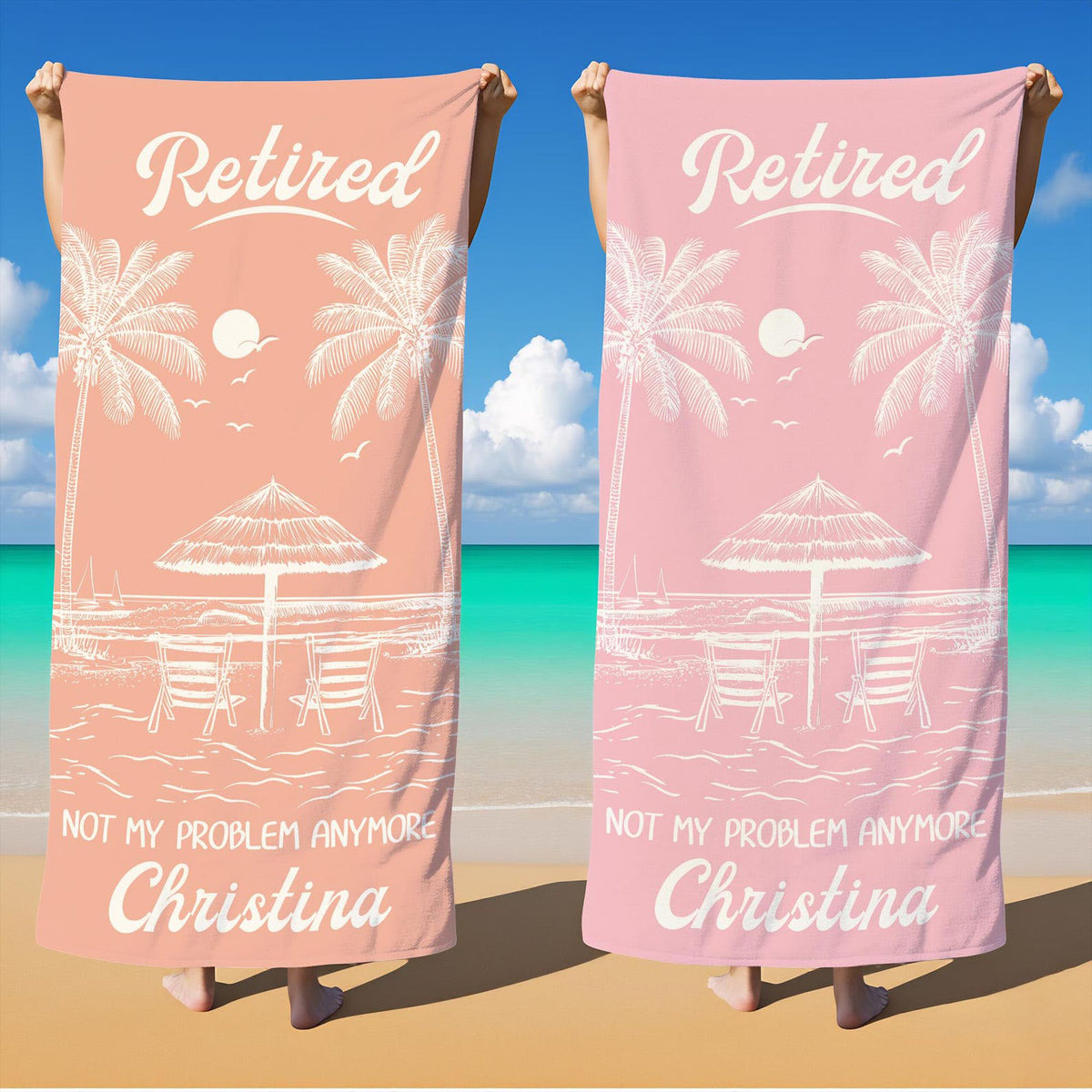 Personalized Retirement Beach Towel,Custom Retirement Gifts,Retired And Relaxed,Retirement Party,Tropical Bath Towel,Funny Retirement