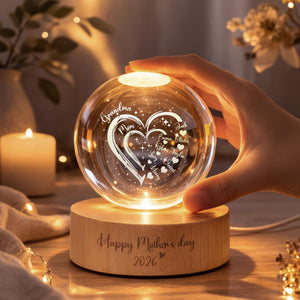 Custom Grandma Mom Heart Crystal LED Ball Light, Mom Gift, Grandma Gift, Custom Kid Name With Heart, Gift For Grandma, Gifts From Grandkids