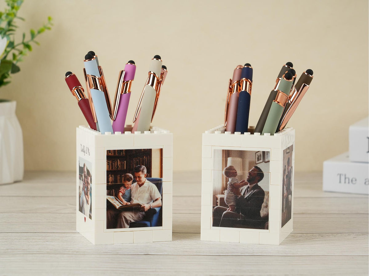 Custom Brick Pencil Pot Personalized Photo Desk Organizer for Dad, Father's day gift for dad grandpa