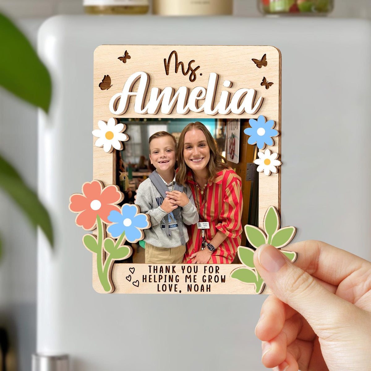Personalized Wooden Photo Teacher Magnet, Appreciation Gift for Teacher, End of School Gift from Student, Thank You Teacher Gifts