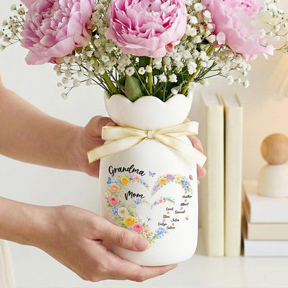 Personalized Mom And Grandma Heart Flower Vase, Grandma Vase With Grandkids Name, Mum and Nana Generations Gift, Mother's Day Gift Vase