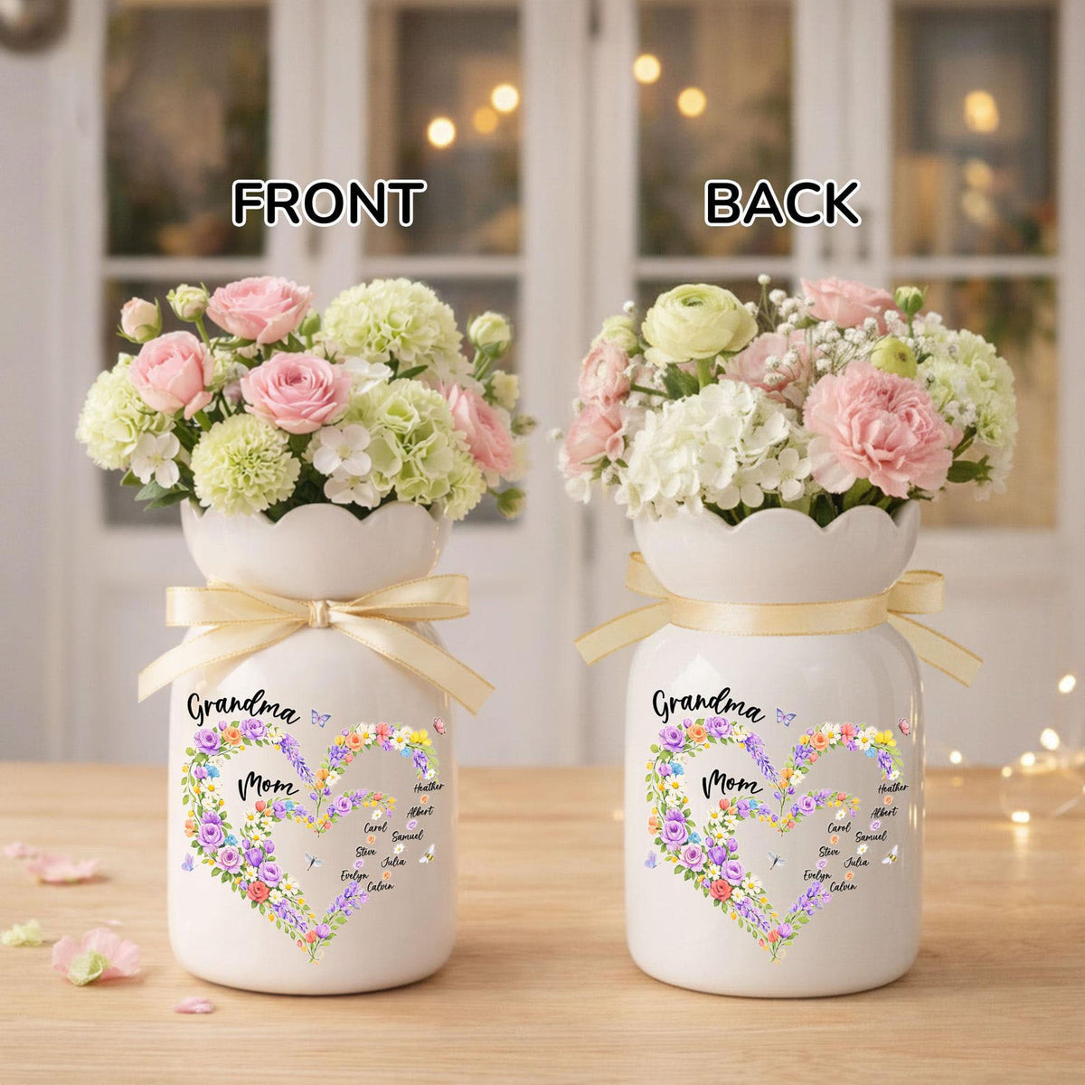 Personalized Mom And Grandma Heart Flower Vase, Grandma Vase With Grandkids Name, Mum and Nana Generations Gift, Mother's Day Gift Vase