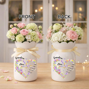 Personalized Mom And Grandma Heart Flower Vase, Grandma Vase With Grandkids Name, Mum and Nana Generations Gift, Mother's Day Gift Vase