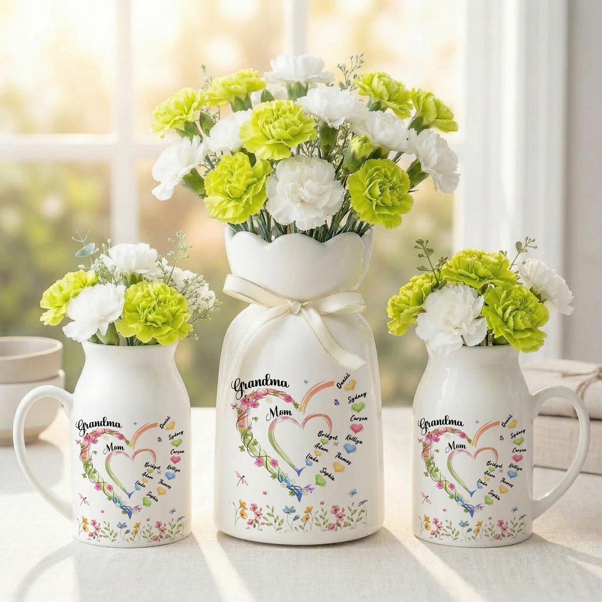 Personalized Mom Grandma Heart Flower Vase, Family Name Flower Vase, Vase with kids Names, Mum and Nana Generations Gift, Mother's Day Gift