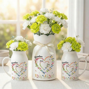 Personalized Mom Grandma Heart Flower Vase, Family Name Flower Vase, Vase with kids Names, Mum and Nana Generations Gift, Mother's Day Gift